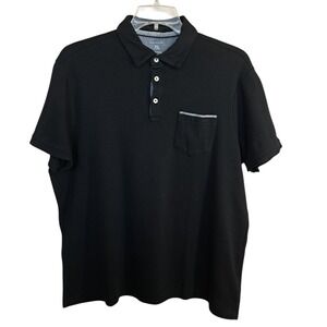 Tahari Men's Polo Collared Shirt Size XL Black Short‎ Sleeves 100% Cotton Summer